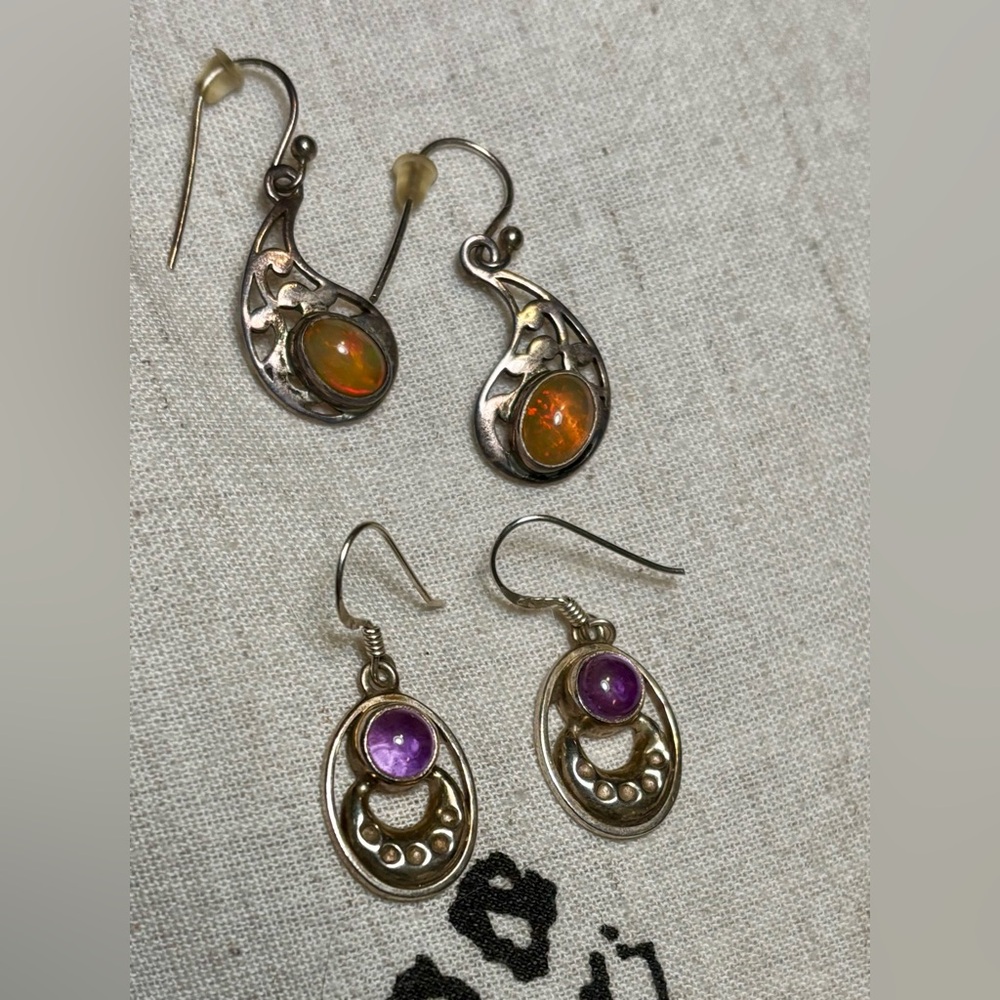 2 Pair Sterling Earrings-Ethiopian Fire Opal and Amethyst/Sterling silver hooks